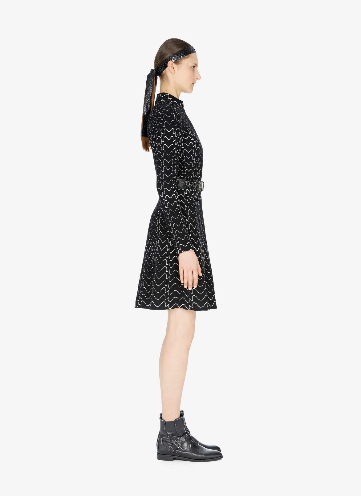 LONG SLEEVE DRESS FILIGRANE BLACK/WHITE ALAÏA BLACK/WHITE  LONG SLEEVE DRESS FILIGRANE BLACK/WHITE